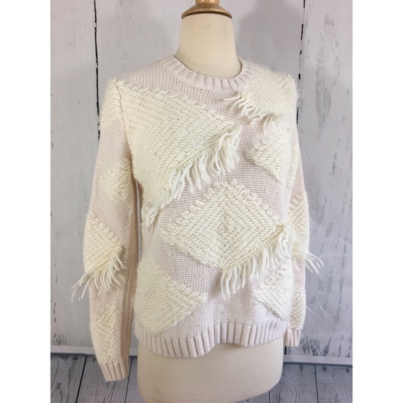 LOFT Sweaters - LOFT pale pink and ivory fringe sweater, Small